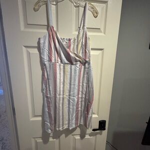 Market & Spruce White Cami Dress with Pink & Yellow Stripes